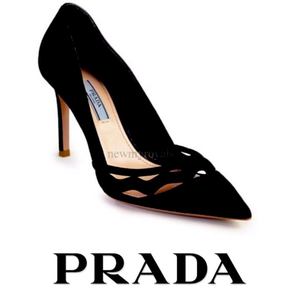 Prada Suede Nero Pointed Pumps Black Suede Wavy Cut 38.5 Kate Middleton’s Style - Picture 1 of 14